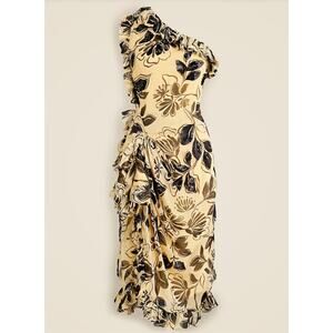 J.Crew Collection Butter Yellow one-shoulder sequin dress crinkle chiffon 6 BNWT